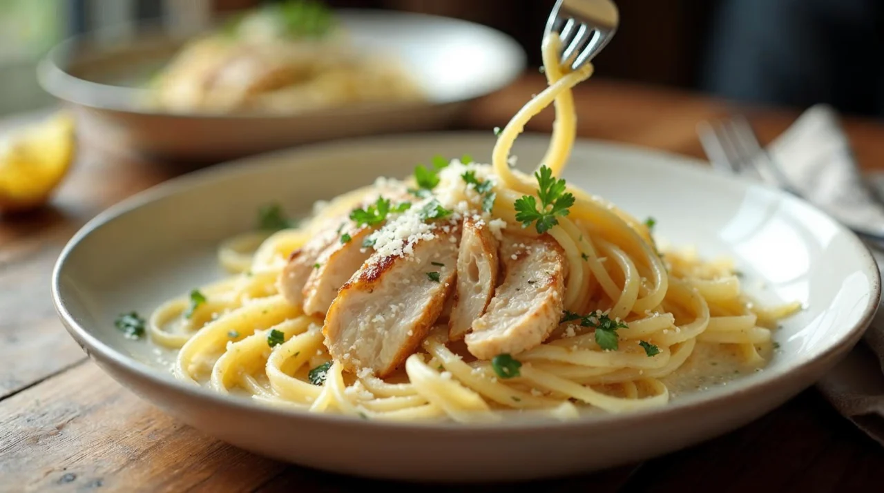 Massa cremosa ao molho alfredo: Frango suculento em 30 minutos